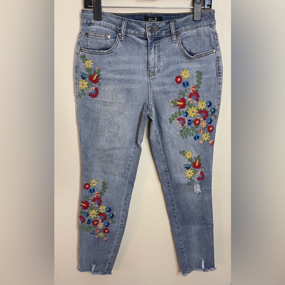 Earl Jeans Embroidered Ankle Skinny Denim Jeans Pant Sz 8 - Picture 5 of 17